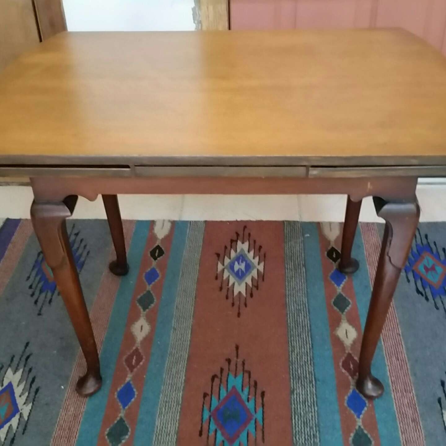 Photo GORGEOUS VINTAGE DROP LEAF TABLE. OLD WOODEN MECHANISM. PIECE OF HISTORY. PICK UP MIDDLEBORO ONLY. SERIOUS INQUIRIES ONLY. 46 OPEN 23H 30W CLOSED 18D.