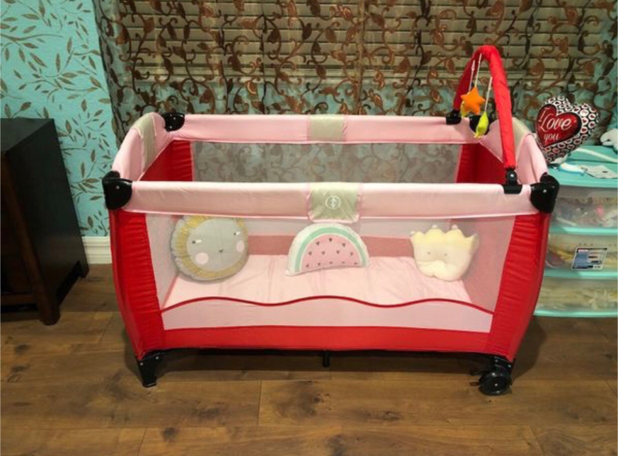 Photo Giantex Pink Baby Crib Playpen Playard Pack Travel Infant Bassinet Bed Foldable with custom 3” mattr