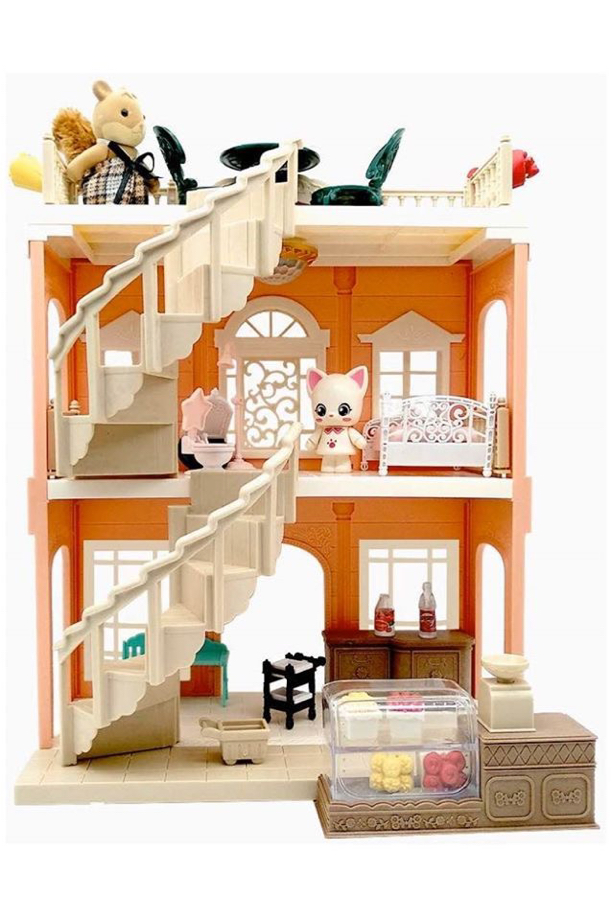 Photo BRAND NEW Two Floor Mini Toy Dollhouse with LED Lights and Accessories